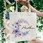 Personlig Födelseblomma Krans Canvas Tote Bag med namn Mors dag Födelsedagspresent för kvinnor