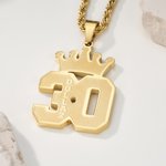Personalized Minilist Crown Lucky Number Pendant Necklace with Name Twisted Chain Jewelry Team Birthday Gift for Man