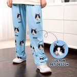 Custom Mens Pajama Pants with Pet Face Name Plaid for Pet Lover