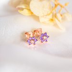 Personalized Minimalist Flower Birthstones Stud Earrings Birthday Valentine's Day Gift for Women