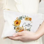 Personalisierte tragbare Geburt Blume Kranz Canvas Makeup Tasche mit Namen Geburtstag Geschenk für Mädchen Frauen