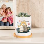 Personalised Cute Family Bear Ceramic Plant Pot with 1-8 Names and Bamboo Base Mother's Birthday Gift for Family Friend