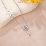 Personalized Vintage Birth Flower Birthstone Necklace with Sideways Name Dainty Jewelry Anniversary Birthday Gift for Women