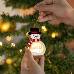 Personalized Cute Snowman LED Light Wooden Christmas Ornament with Name Christmas Tree Stocking Decor Winter Holiday Party Gift for Family Kids