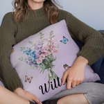 Personalized Butterfly Birth Bouquet Throw Pillow Cover with 1-8 Names Multicolour Home Decor Birthday Family Gift for Women