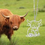 Personalized Hollow Highland Cow Heart Birthstone Necklace with Name Dainty Jewelry Birthday Anniversary Gift for Women Highland Cow Lovers