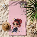 Personalized Cartoon Fashion Girl Birth Flower Quick Dry Oversized Microfiber Beach Towel with Name Summer Travel Essential Birthday Gift for Her
