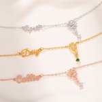 Personalized Vintage Birth Flower Birthstone Necklace with Sideways Name Dainty Jewelry Anniversary Birthday Gift for Women