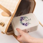 Personalised Birth Flower Wreath 2 Layer Portable Leather Travel Snap Jewellery Case with Name Birthday Anniversary Gift for Women