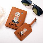 Personalised Cartoon Character Birth Flower Bouquet PU Leather Passport Holder with Name Travel Accessory Birthday Gift for Women Girls