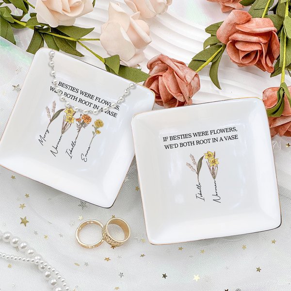 Gepersonaliseerde 1-10 aquarel geboorte bloemen keramische sieraden schotel met naam verjaardag kerstcadeau voor Besties