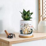 Personalised Cute Family Bear Ceramic Plant Pot with 1-8 Names and Bamboo Base Mother's Birthday Gift for Family Friend
