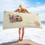 Personalized Cartoon Fashion Girl Birth Flower Quick Dry Oversized Microfiber Beach Towel with Name Summer Travel Essential Birthday Gift for Her