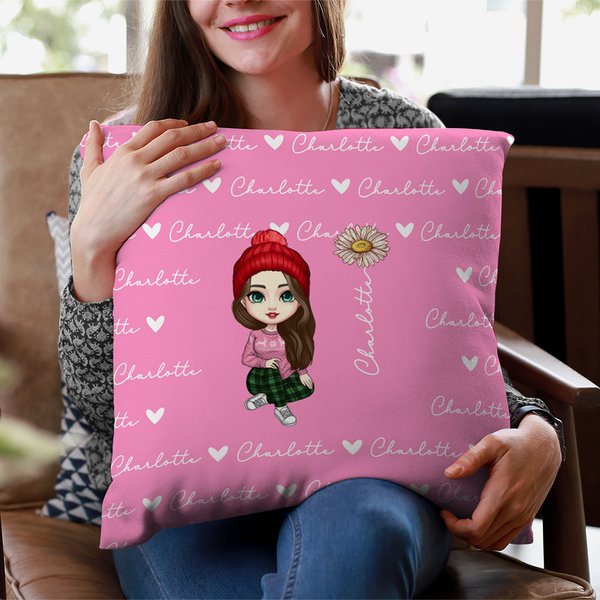 Personalizada de dibujos animados de flores de nacimiento Funda de almohada con nombres de corazón de amor Multicolor Decoración del hogar Cumpleaños 