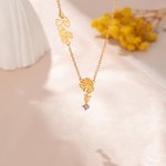 Personalized Vintage Birth Flower Birthstone Necklace with Sideways Name Dainty Jewelry Anniversary Birthday Gift for Women