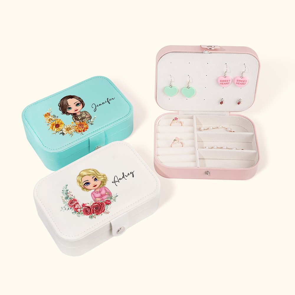 Boîte à bijoux portable personnalisée à deux niveaux avec nom Cadeau d'anniversaire essentiel pour les femmes et les filles