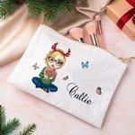 Personalised Multicolour Cartoon Character Birth Flower Bouquet Canvas Makeup Bag with Name Travel Accessories Birthday Gift for Women Girls