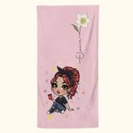 Personalized Cartoon Fashion Girl Birth Flower Quick Dry Oversized Microfiber Beach Towel with Name Summer Travel Essential Birthday Gift for Her