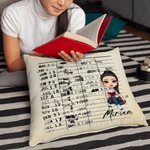 Personalised Retro Date Due Card Library Card Cartoon Character Throw Pillow Cover with Name Birthday Housewarming Gift for Reader Bookworm
