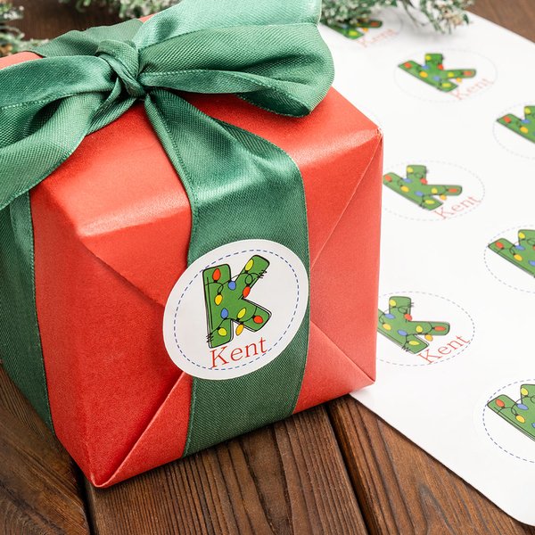 Personalised Santa Colored Lights Letter Waterproof Stickers Initial Name Labels for DIY Gift Decoration Cute Christmas Festival Party Favors for Kids