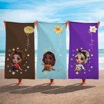 Personalized Cartoon Fashion Girl Birth Flower Quick Dry Oversized Microfiber Beach Towel with Name Summer Travel Essential Birthday Gift for Her