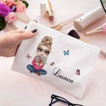 Personalised Multicolour Cartoon Character Birth Flower Bouquet Canvas Makeup Bag with Name Travel Accessories Birthday Gift for Women Girls