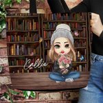 Gepersonaliseerde Cartoon Karakter Vrouwen Meisje Naam Tote Bag met Geboorte Boeket Verjaardagscadeau voor Book Lovers Boekenwurmen