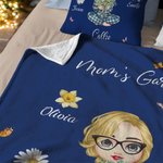 Personalizado de dibujos animados Mujer Nacimiento Flor Ramo Manta suave con 1-8 Nombres Cumpleaños Navidad Regalo para Mamá Abuela