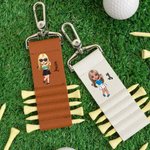 Tee Your Game Tie Your Heart - Personalized Cartoon Character PU Leather Golf Tee Holder and 5 Pcs Bamboo Tees