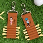Tee Your Game Tie Your Heart - Personalized Cartoon Character PU Leather Golf Tee Holder and 5 Pcs Bamboo Tees