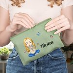 Personalised Multicolour Cartoon Character Birth Flower Bouquet Canvas Makeup Bag with Name Travel Accessories Birthday Gift for Women Girls