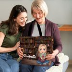 Gepersonaliseerde Cartoon Karakter Vrouwen Meisje Naam Tote Bag met Geboorte Boeket Verjaardagscadeau voor Book Lovers Boekenwurmen