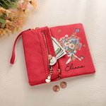 Henkilökohtainen Perhe Syntymä Kukkakimppu Nahka Taitettu Rannekoru Lompakko kortinhaltija ja nimi Syntymäpäivä Äitienpäivä lahja naisille