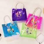 Personalised Neon Birth Flower Bouquet Cartoon Character Clear Tote Bag with Name Initial Birthday Anniversary Gift for Women Girl