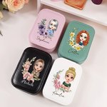 Personalized Cartoon Character Birth Flower Wreath Leather Travel Jewelry Box with Name LED Changing Color Makeup Mirror Birthday Gift for Women