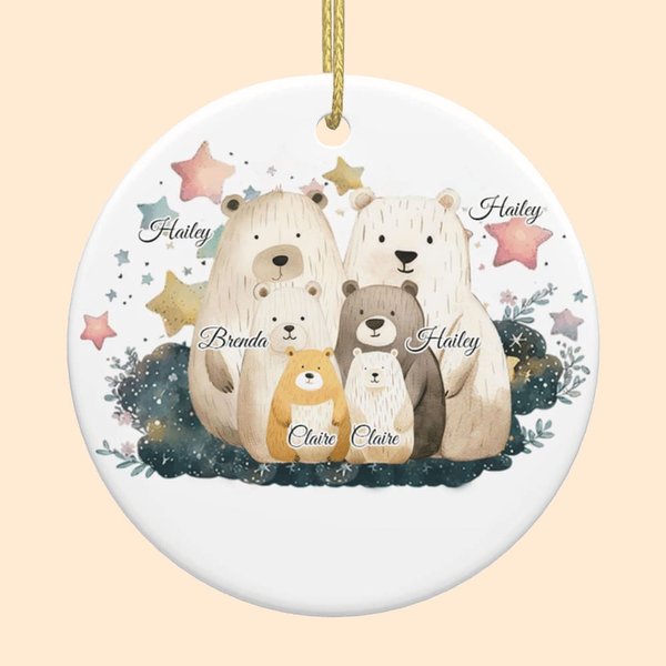 Personalizzato carino stella foresta fata orso famiglia ceramica ornamento con 1-8 nome albero di Natale Decor festa regalo per la famiglia bambini