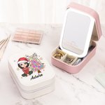 Personalized Cartoon Faux Glitter Christmas Tree Leather Jewellery Box with LED Three-colour Adjustable Makeup Mirror Birthday Gift for Family