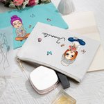 Personalised Multicolour Cartoon Character Birth Flower Bouquet Canvas Makeup Bag with Name Travel Accessories Birthday Gift for Women Girls
