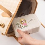 Personalized Portable Birth Flower Wreath Cartoon Character Two-layer Jewelry Box with Name Travel Essential Birthday Gift for Women Girls