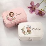Personalized Portable Birth Flower Wreath Cartoon Character Two-layer Jewelry Box with Name Travel Essential Birthday Gift for Women Girls