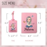Personalised Cartoon Character Birth Flower Bouquet PU Leather Passport Holder with Name Travel Accessory Birthday Gift for Women Girls