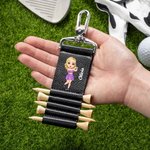 Tee Your Game Tie Your Heart - Personalized Cartoon Character PU Leather Golf Tee Holder and 5 Pcs Bamboo Tees