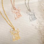 Personalized Hollow Highland Cow Heart Birthstone Necklace with Name Dainty Jewelry Birthday Anniversary Gift for Women Highland Cow Lovers