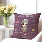 Personalizada de dibujos animados Mujer Nacimiento Flor Bouquet Suave Almohada Funda con 1-8 Kid Nombres Cumpleaños Navidad Regalo para las mujeres