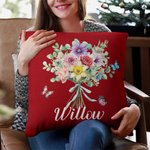 Personalized Butterfly Birth Bouquet Throw Pillow Cover with 1-8 Names Multicolour Home Decor Birthday Family Gift for Women