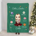 Personalizado de dibujos animados Mujer Nacimiento Flor Ramo Manta suave con 1-8 Nombres Cumpleaños Navidad Regalo para Mamá Abuela
