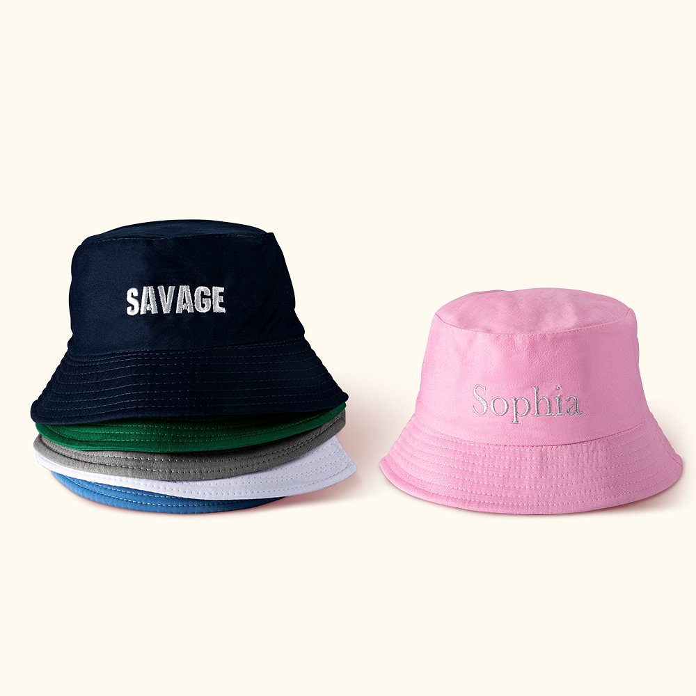 Chapeau en Coton Multicolore Personnalisé avec Nom Brodé Cadeau Fête de la Plage Vacances en Plein Air pour Famille Ami Adulte Enfant