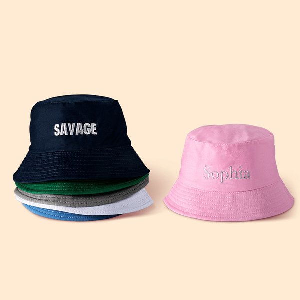 Multicolor Cotton Bucket Hat with Embroidered Name