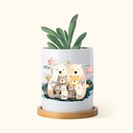 Personalised Cute Family Bear Ceramic Plant Pot with 1-8 Names and Bamboo Base Mother's Birthday Gift for Family Friend