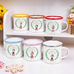 Personlig söt tecknad karaktär 12oz varm choklad emaljkopp med namn födelsedag julklapp för familj barn